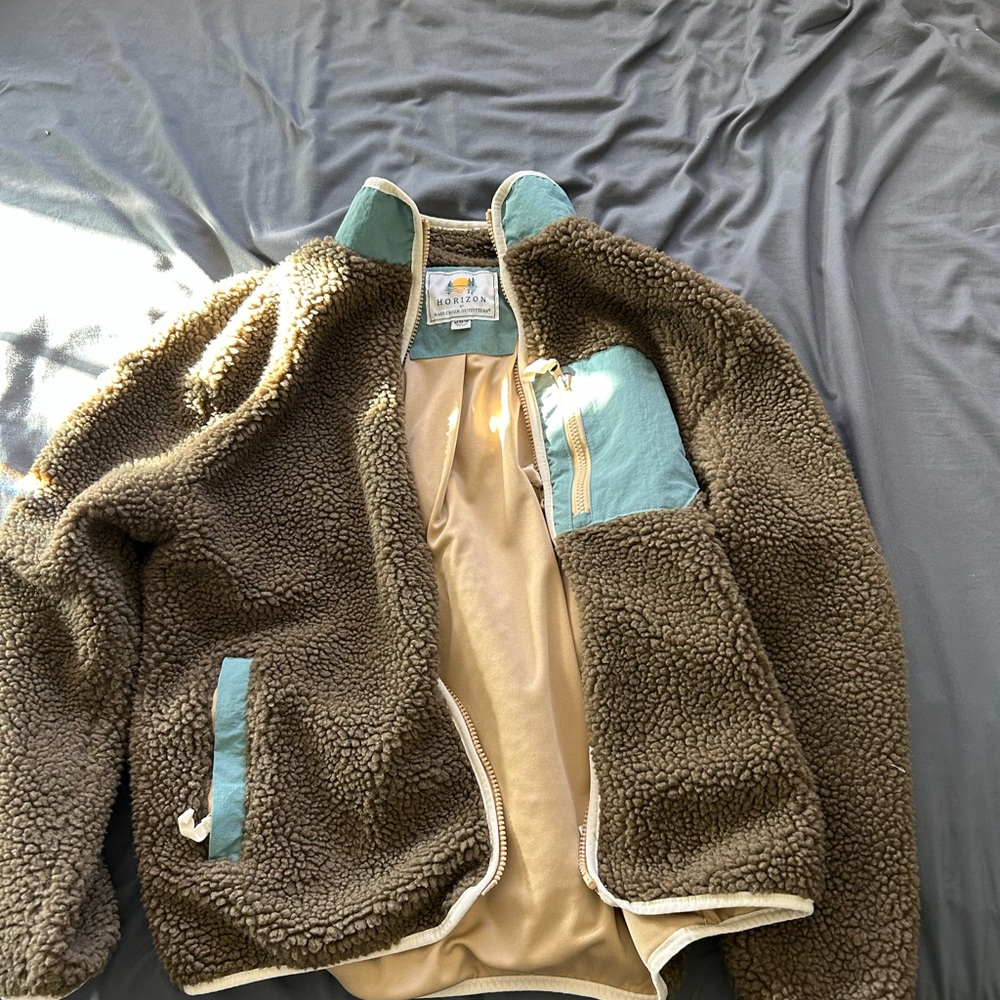 Cozy Olive Sherpa Fleece Zip-Up Jacket Horizon by Bass Creek Outfitters size M